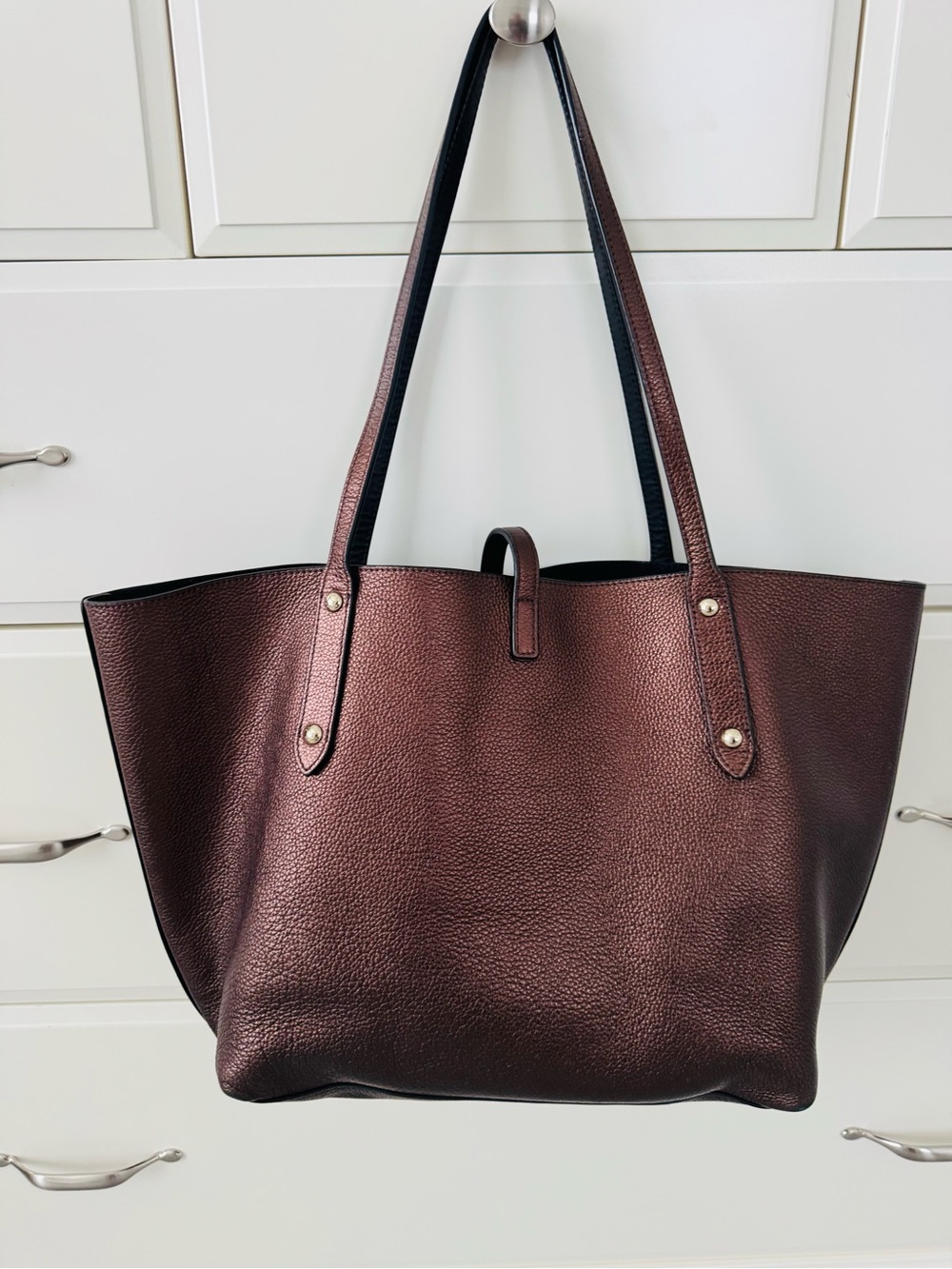 Coach Pebbled Leather Market Tote Bag in Burgundy - Picture 2 of 13